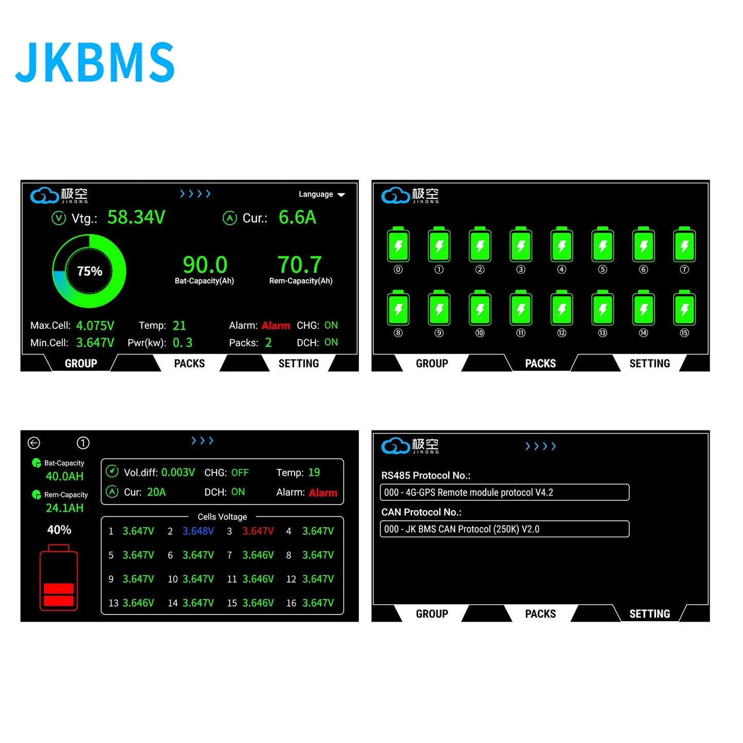JKBMS NEW PB2A16S20PN V19 Smart Inverter BMS 8S-16S 24V 48V 200A