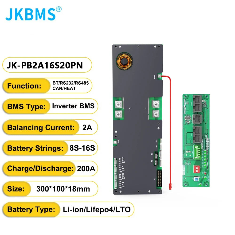 JKBMS NEW PB2A16S20PN V19 Smart Inverter BMS 8S-16S 24V 48V 200A