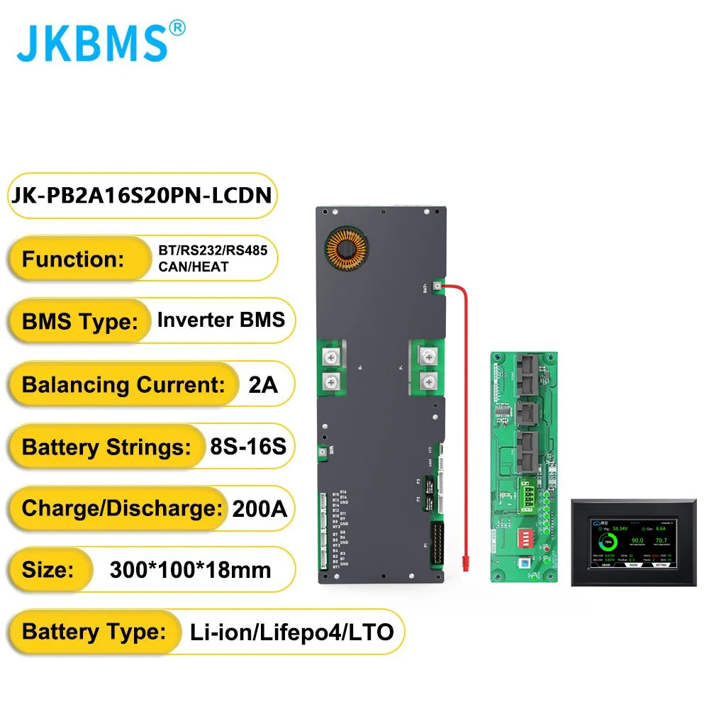 JKBMS NEW PB2A16S20PN V19 Smart Inverter BMS 8S-16S 24V 48V 200A